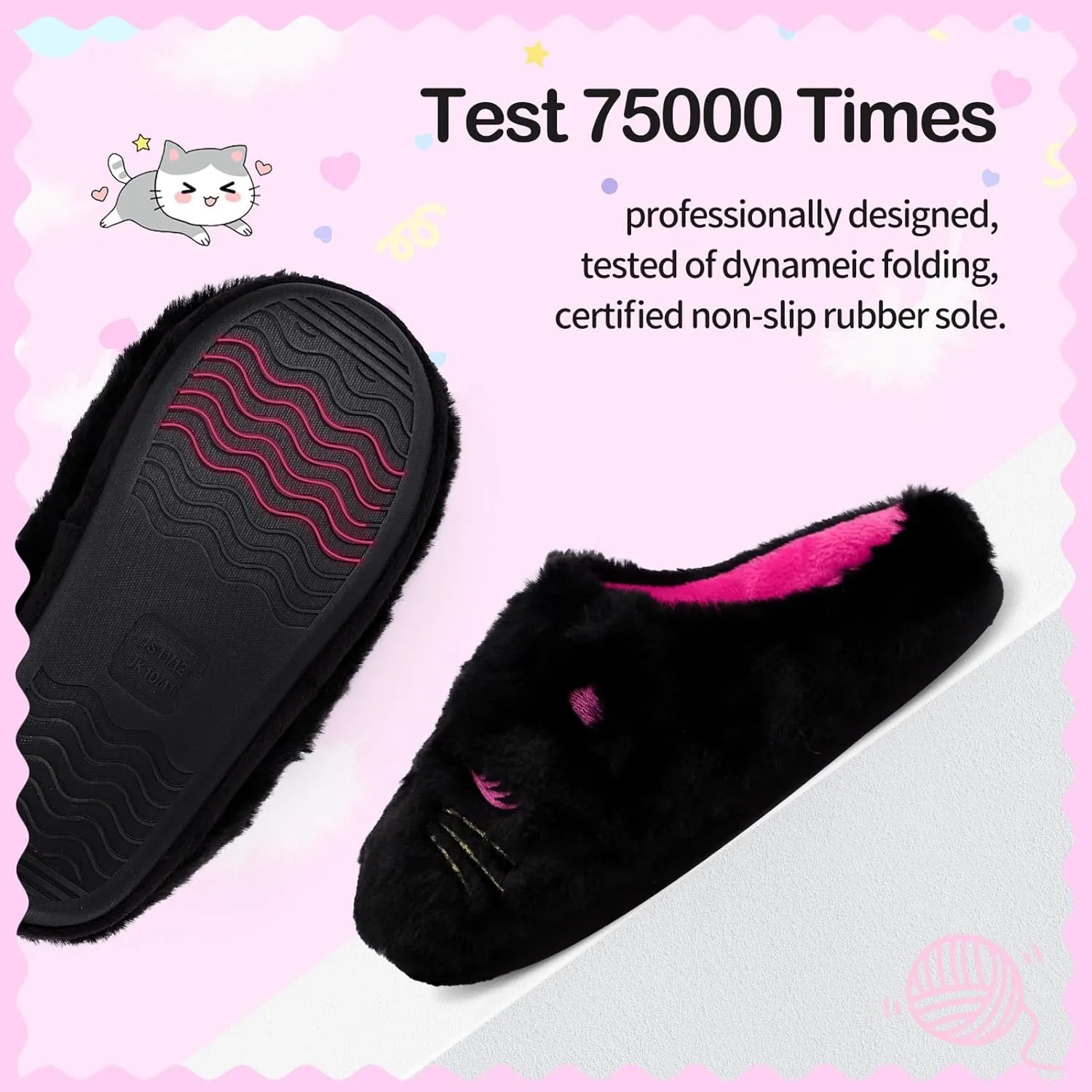 MEJORMEN Girls Cute Cat Slippers for Toddler Kids Fuzzy Slip-on Bedroom Shoes Warm Memory Foam Indoor House Slippers