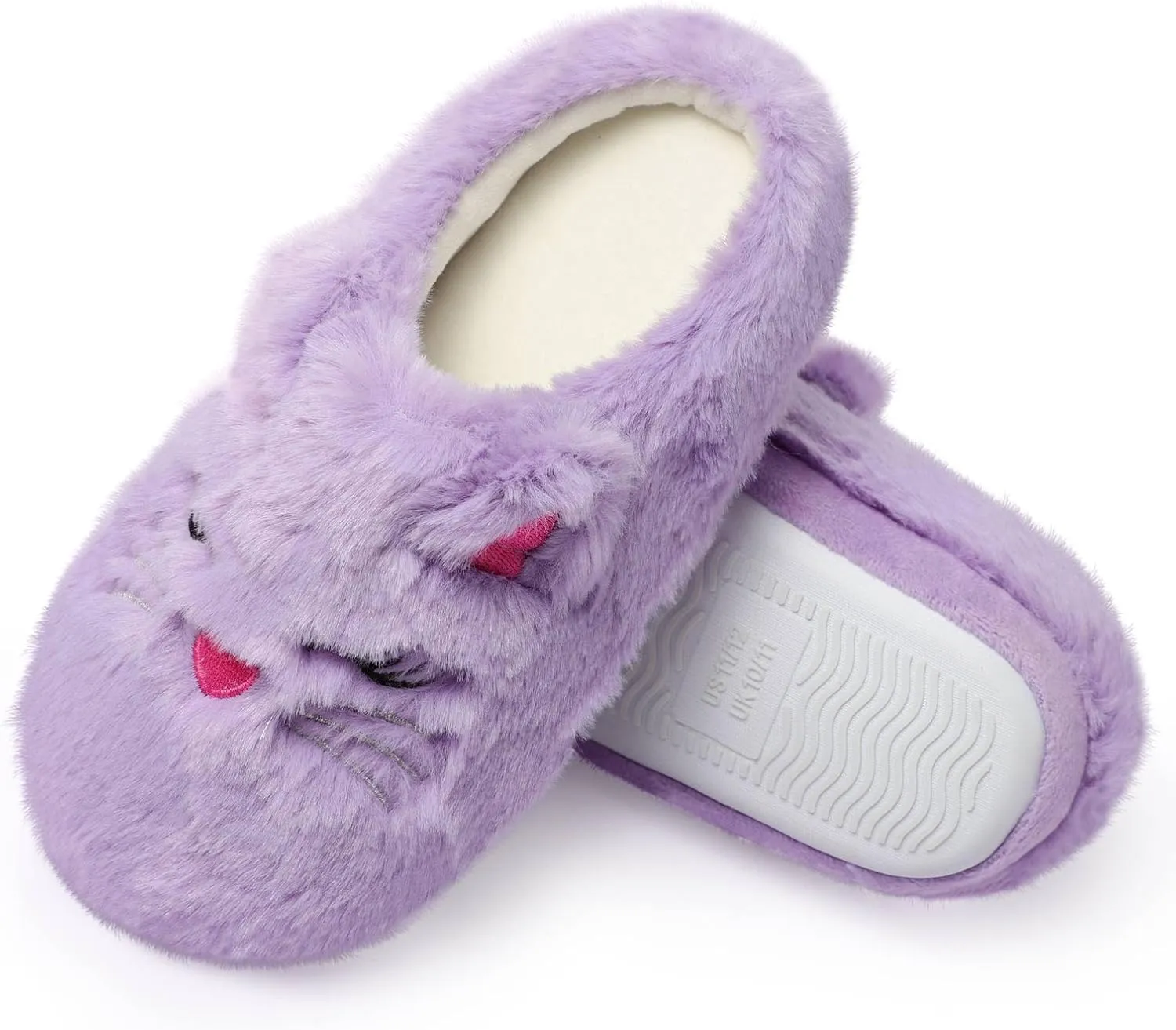 MEJORMEN Girls Cute Cat Slippers for Toddler Kids Fuzzy Slip-on Bedroom Shoes Warm Memory Foam Indoor House Slippers