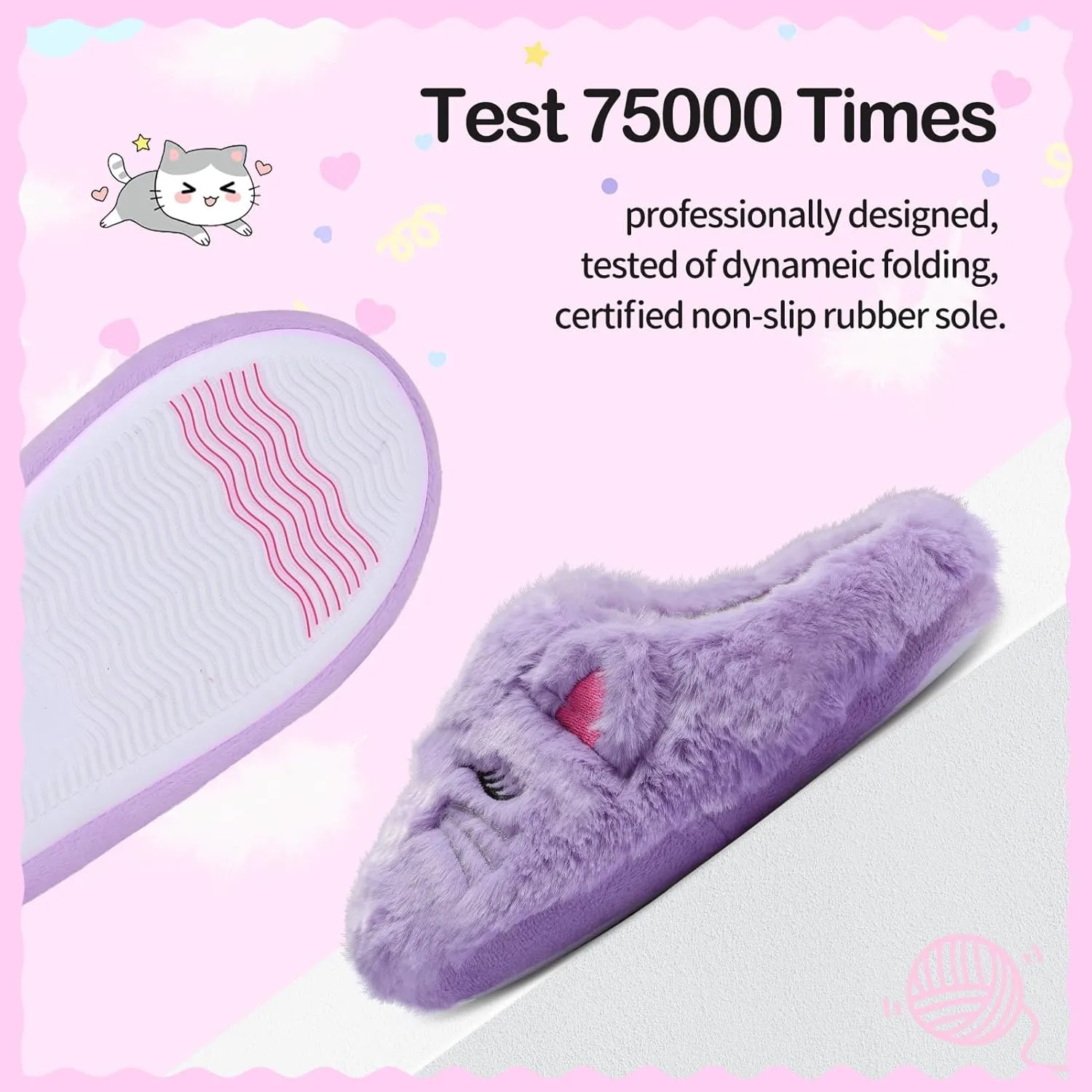 MEJORMEN Girls Cute Cat Slippers for Toddler Kids Fuzzy Slip-on Bedroom Shoes Warm Memory Foam Indoor House Slippers