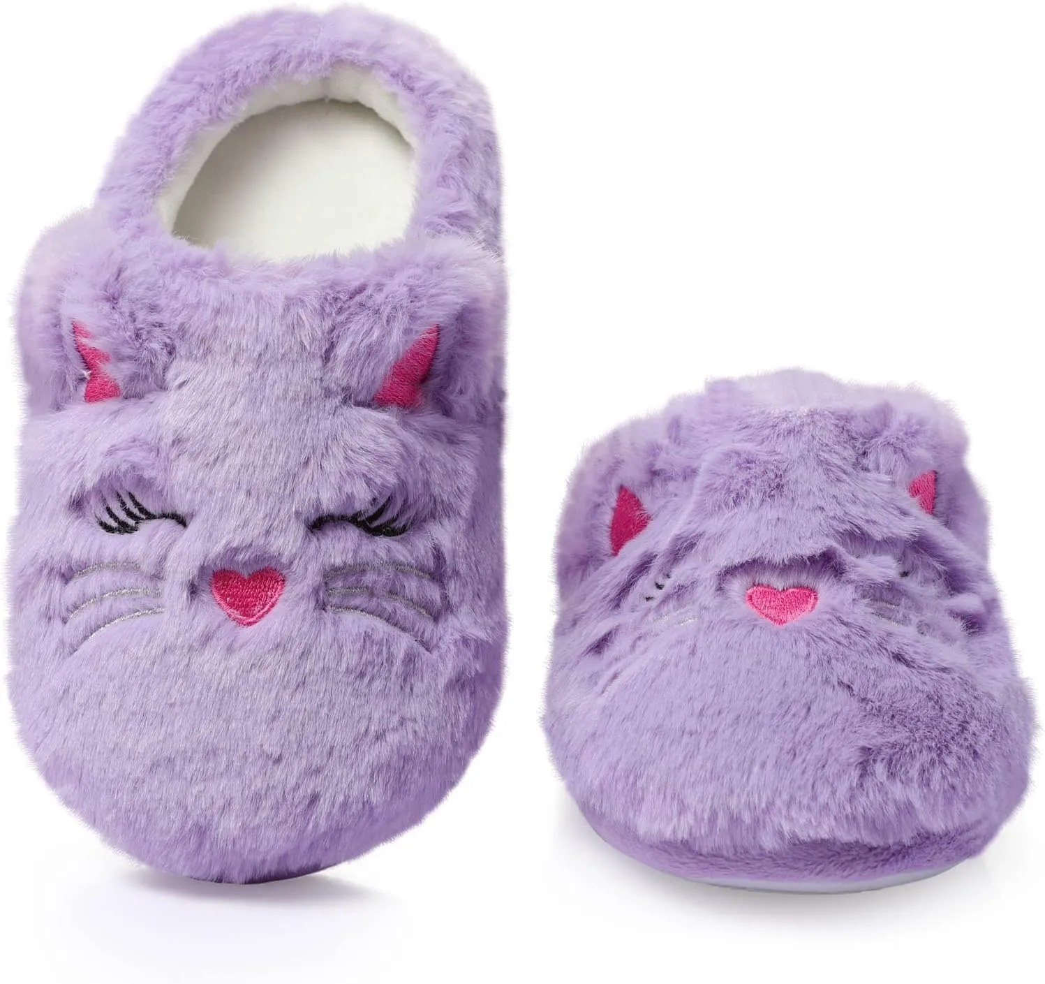 MEJORMEN Girls Cute Cat Slippers for Toddler Kids Fuzzy Slip-on Bedroom Shoes Warm Memory Foam Indoor House Slippers