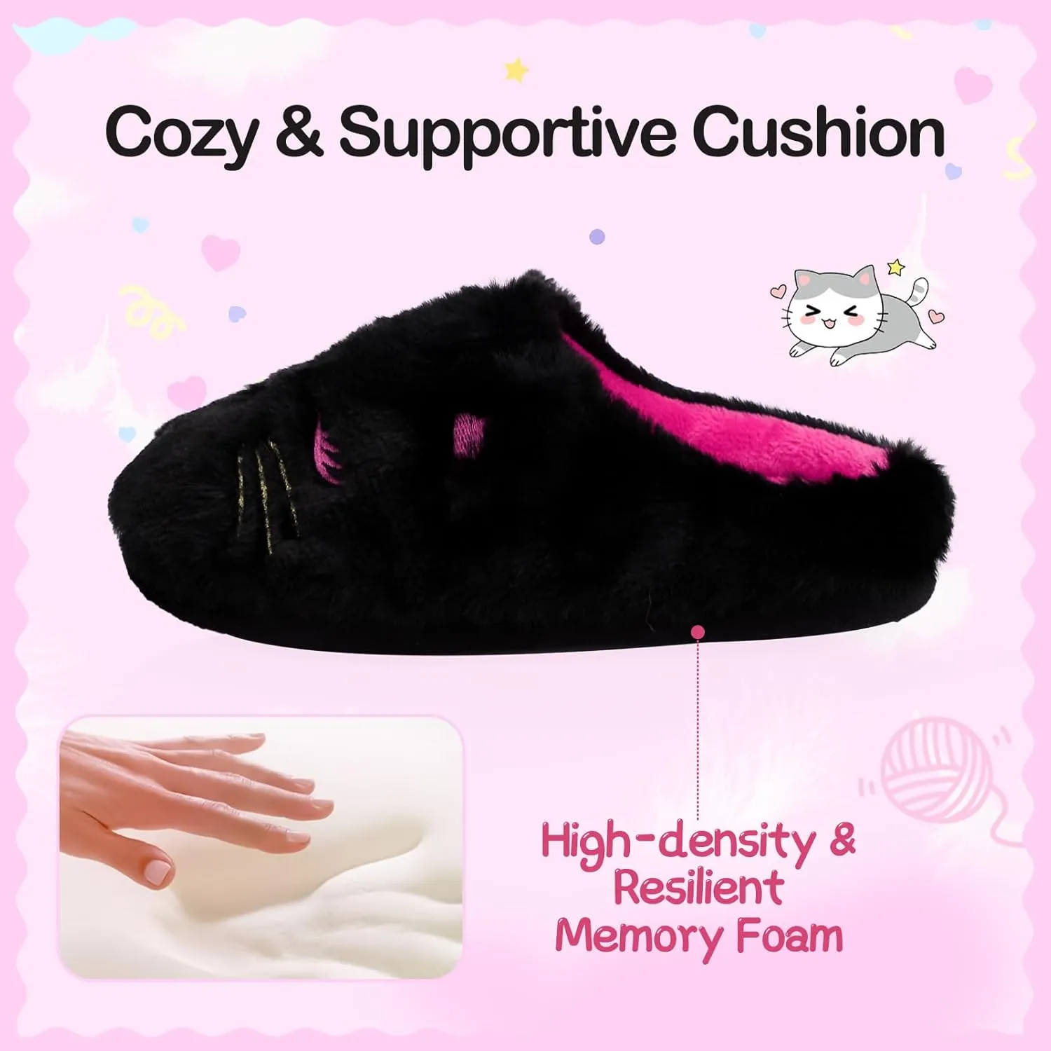 MEJORMEN Girls Cute Cat Slippers for Toddler Kids Fuzzy Slip-on Bedroom Shoes Warm Memory Foam Indoor House Slippers