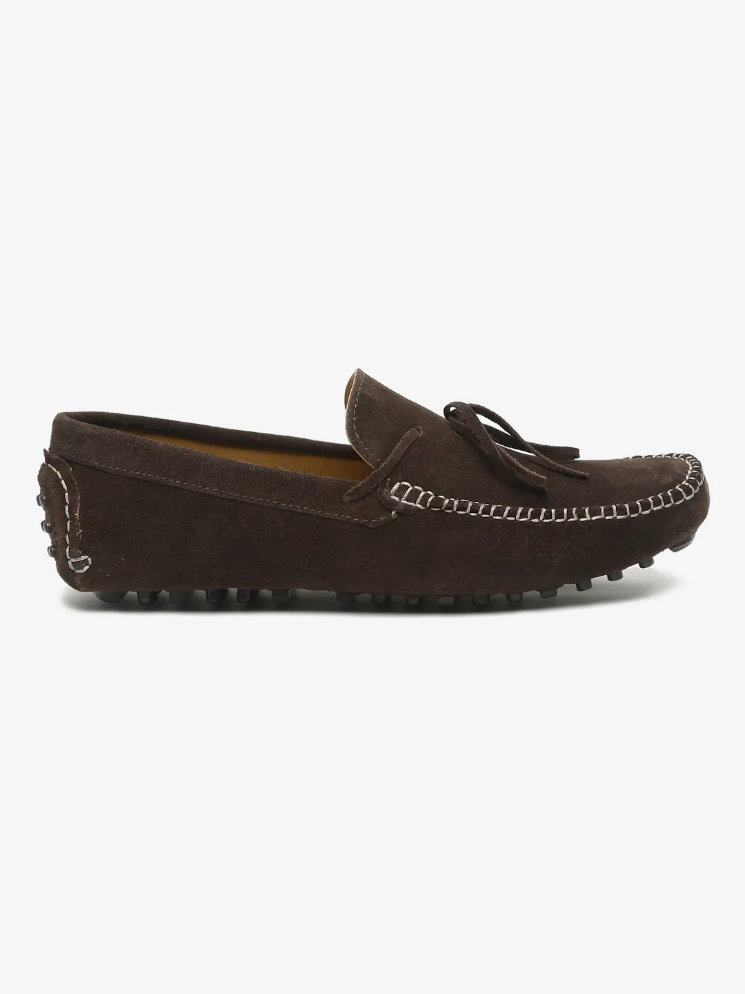 Men Brown Solid Suede Casual Loafers