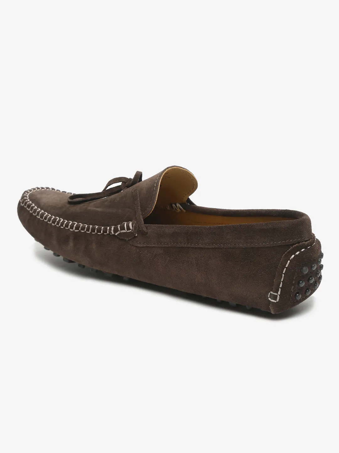 Men Brown Solid Suede Casual Loafers