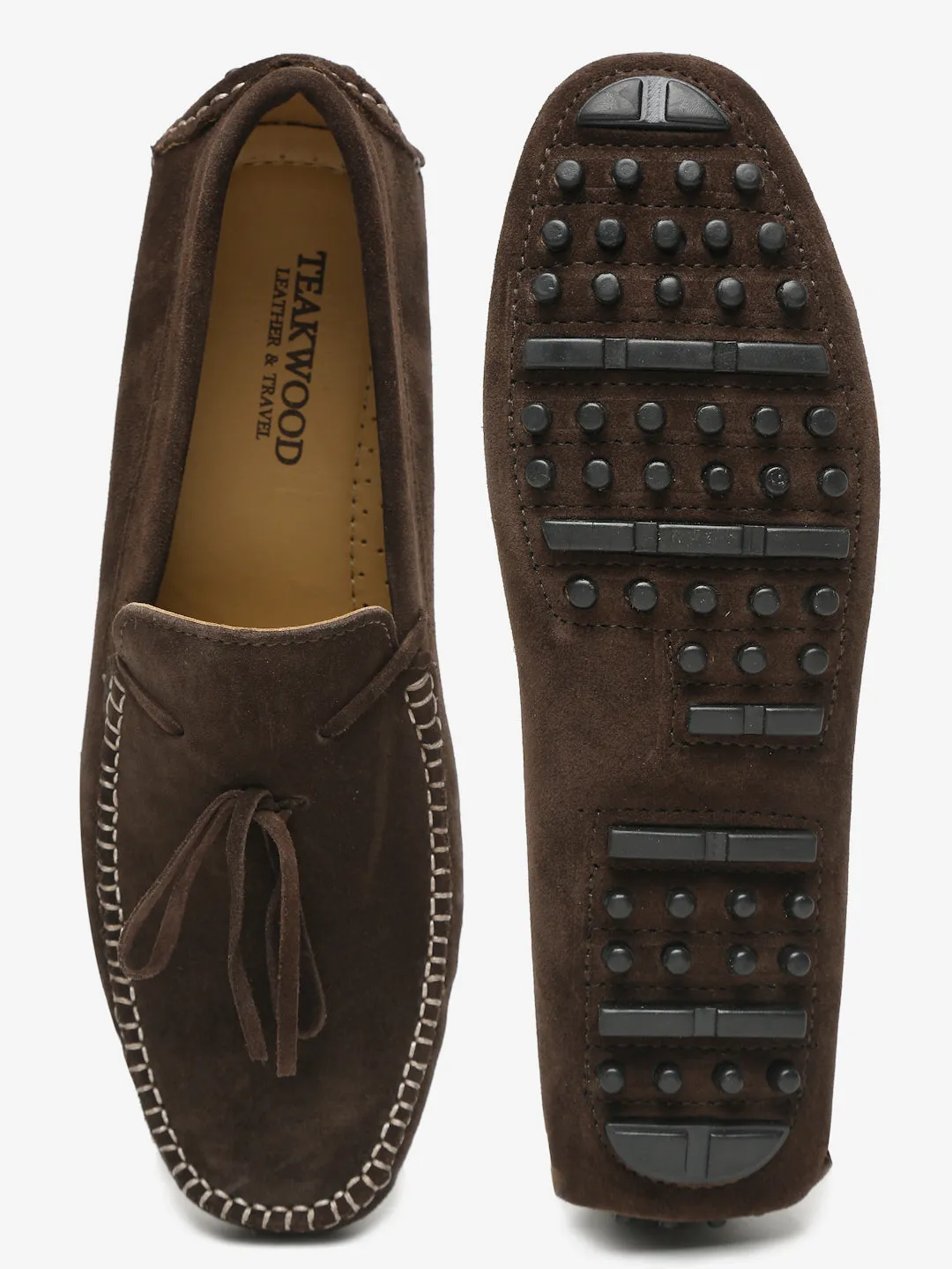 Men Brown Solid Suede Casual Loafers