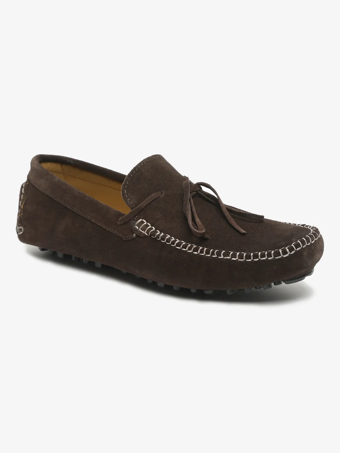 Men Brown Solid Suede Casual Loafers