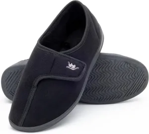 Men's Adjustable Wrap 80-D Memory Foam Comfy Diabetic Slippers for Swollen Feet, Edema, Arthritis, Elderly Indoor/Outdoor w/Anti Slip Sole