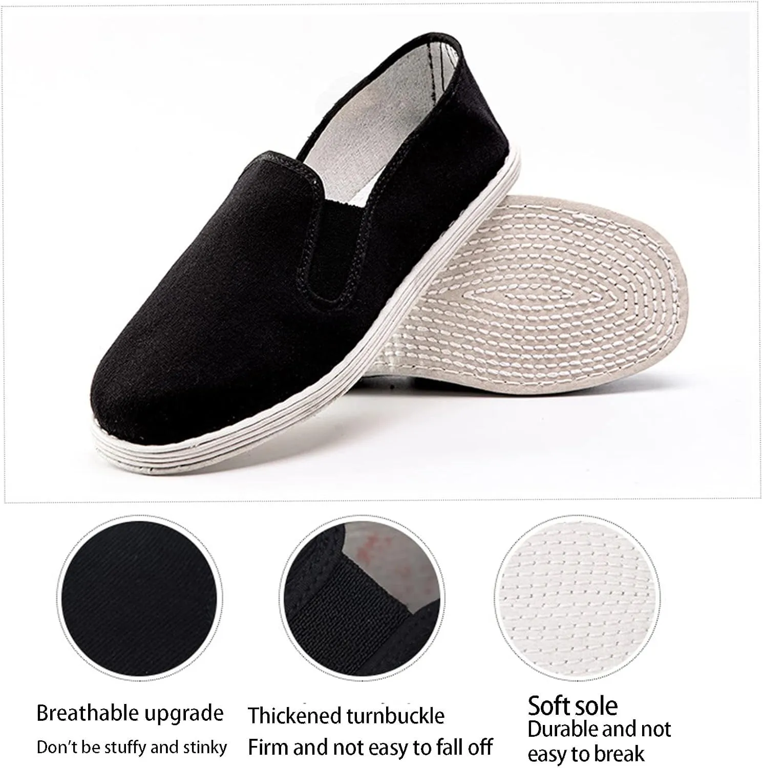 Men's Chinese Breathable Slip-On Kung Fu Tai Chi Old Beijing Canvas Shoes, Traditional Comfortable Non Slip Tai Chi Shoes, for Both Indoor and Outdoor Use, Parkour, Taekwondo