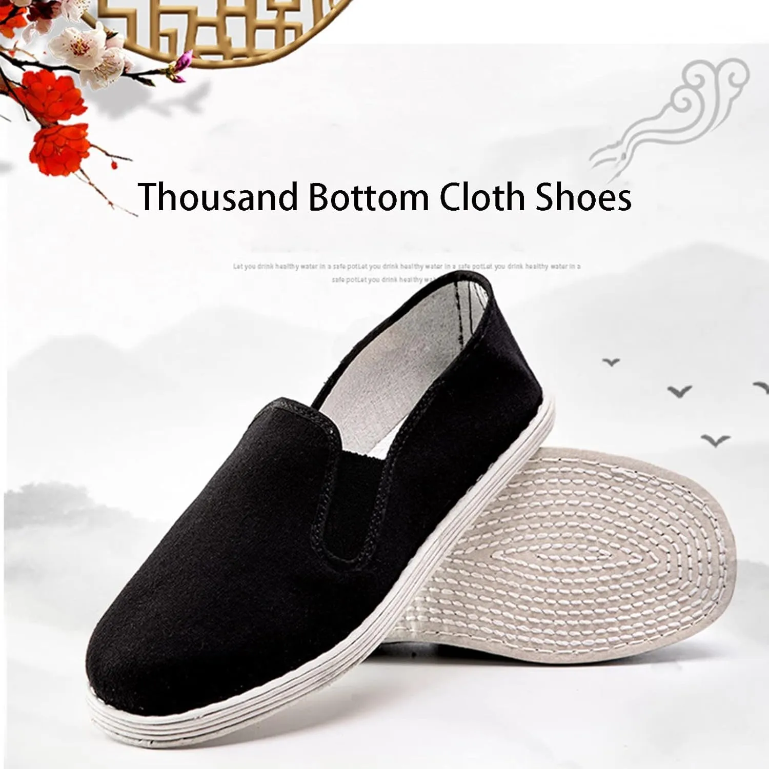 Men's Chinese Breathable Slip-On Kung Fu Tai Chi Old Beijing Canvas Shoes, Traditional Comfortable Non Slip Tai Chi Shoes, for Both Indoor and Outdoor Use, Parkour, Taekwondo