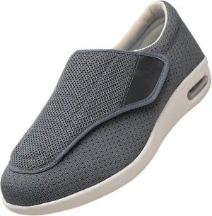 Men's Diabetic Wide Width Breathable Knit Adjustable Slipper with Anti-Slip Indoor Outdoor Sole Elderly Seniors Walking Shoes and Widening Elderly Shoes