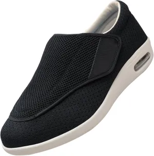 Men's Diabetic Wide Width Breathable Knit Adjustable Slipper with Anti-Slip Indoor Outdoor Sole Elderly Seniors Walking Shoes and Widening Elderly Shoes