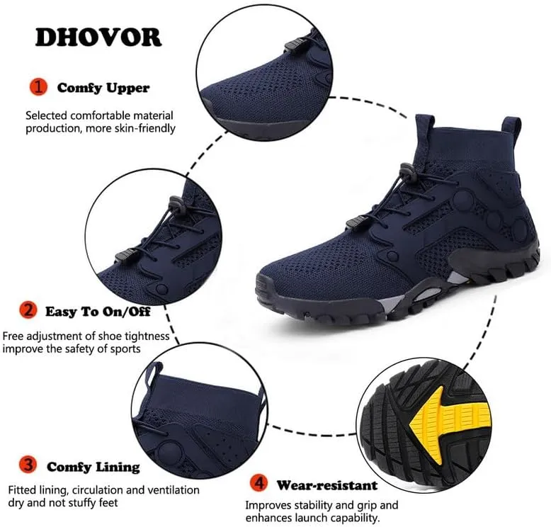 Mens High Top Water Shoes Breathable Hiking Shoes Quick Drying Sports Aqua Barefoot Shoes Anti-Slip Climbing Shoes Outdoor Fishing Shoes