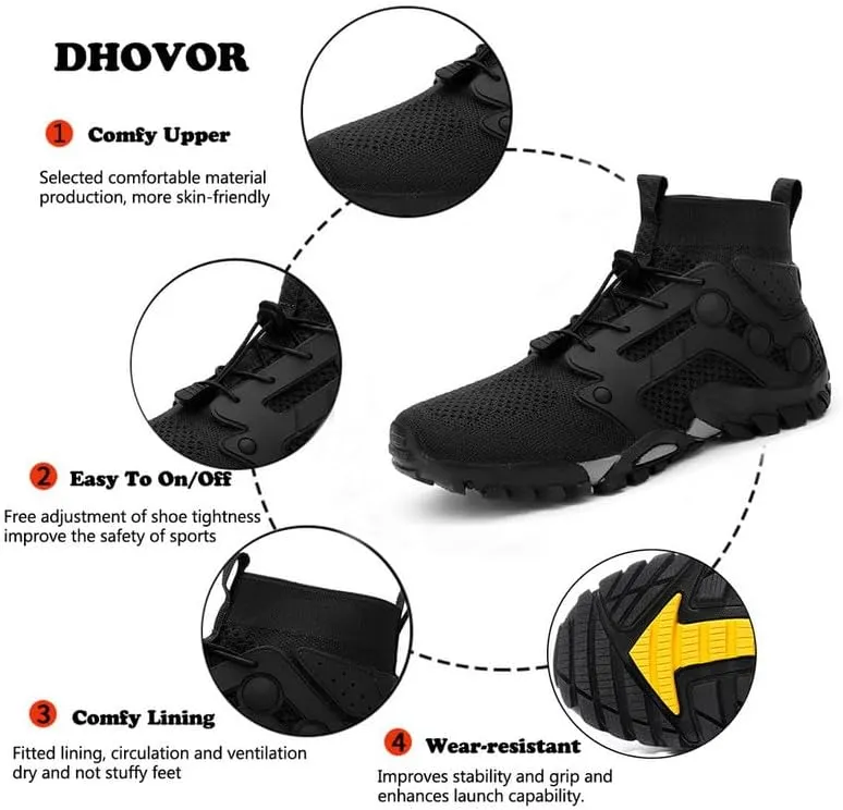 Mens High Top Water Shoes Breathable Hiking Shoes Quick Drying Sports Aqua Barefoot Shoes Non Slip Walking Fishing Shoes