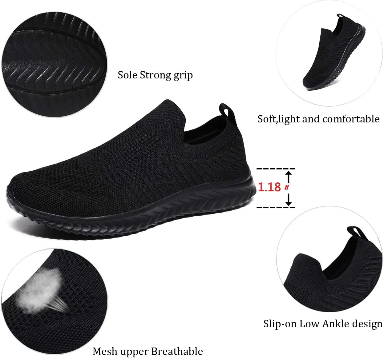 Mens Laceless Slip - on Mesh Knit Sneakers for Casual Athletic Walking & Running - Lightweight, Comfortable, Breathable