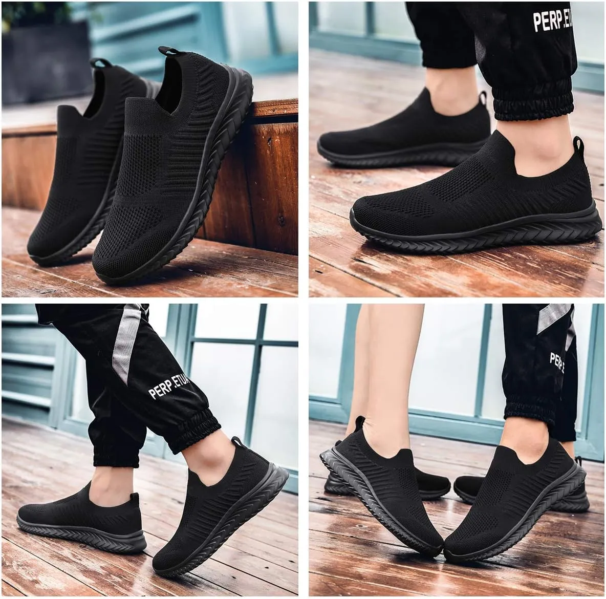 Mens Laceless Slip - on Mesh Knit Sneakers for Casual Athletic Walking & Running - Lightweight, Comfortable, Breathable