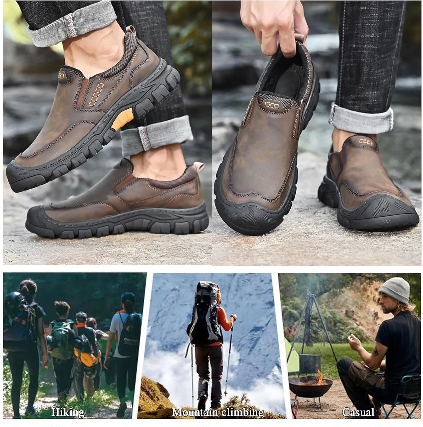 Men's Lightweight Leather Slip on Casual Loafers Breathable Non Slip Driving Walking Shoes Moccasins Business for Wedding Outdoor Hiking