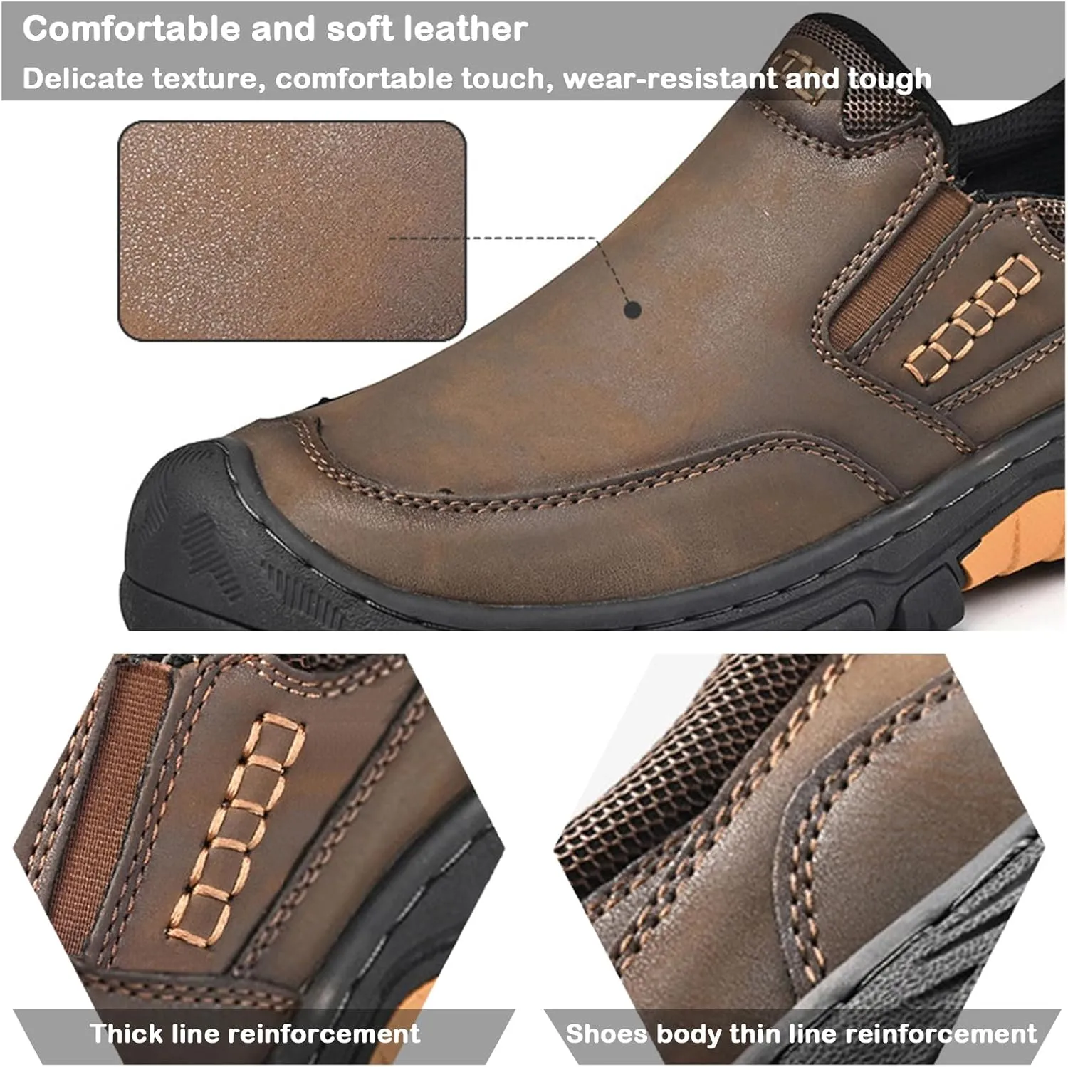 Men's Lightweight Leather Slip on Casual Loafers Breathable Non Slip Driving Walking Shoes Moccasins Business for Wedding Outdoor Hiking