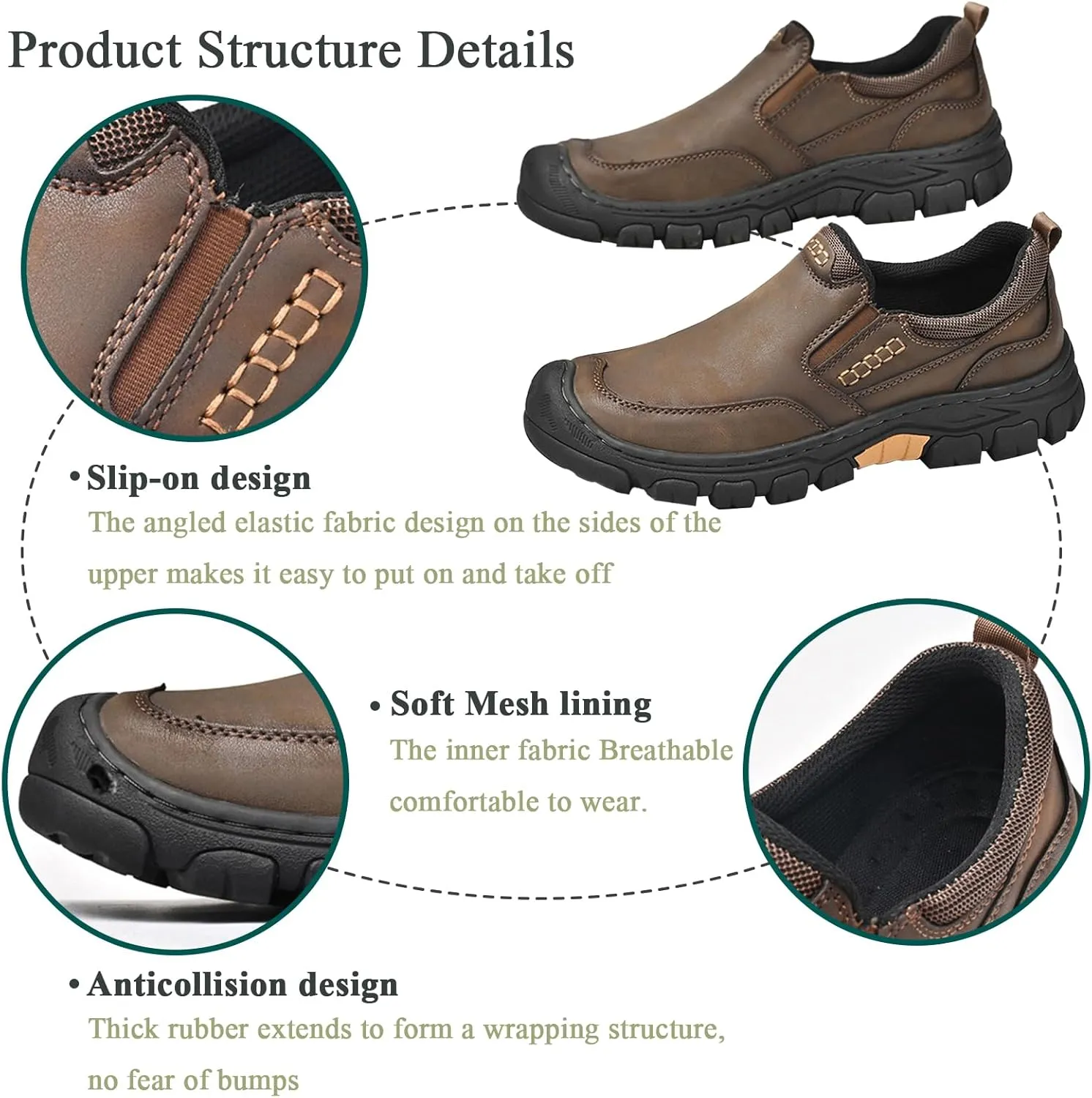 Men's Lightweight Leather Slip on Casual Loafers Breathable Non Slip Driving Walking Shoes Moccasins Business for Wedding Outdoor Hiking