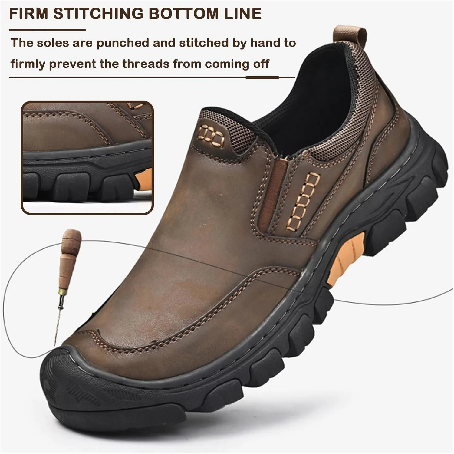 Men's Lightweight Leather Slip on Casual Loafers Breathable Non Slip Driving Walking Shoes Moccasins Business for Wedding Outdoor Hiking