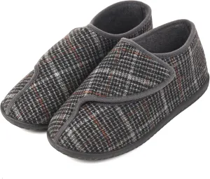 Men's Memory Foam Diabetic Slippers, Extra Wide Adjustable House Shoes for Swollen Feet, Arthritis, Edema, Soft Comfortable Non-Slip Slippers for Indoor and Outdoor Use