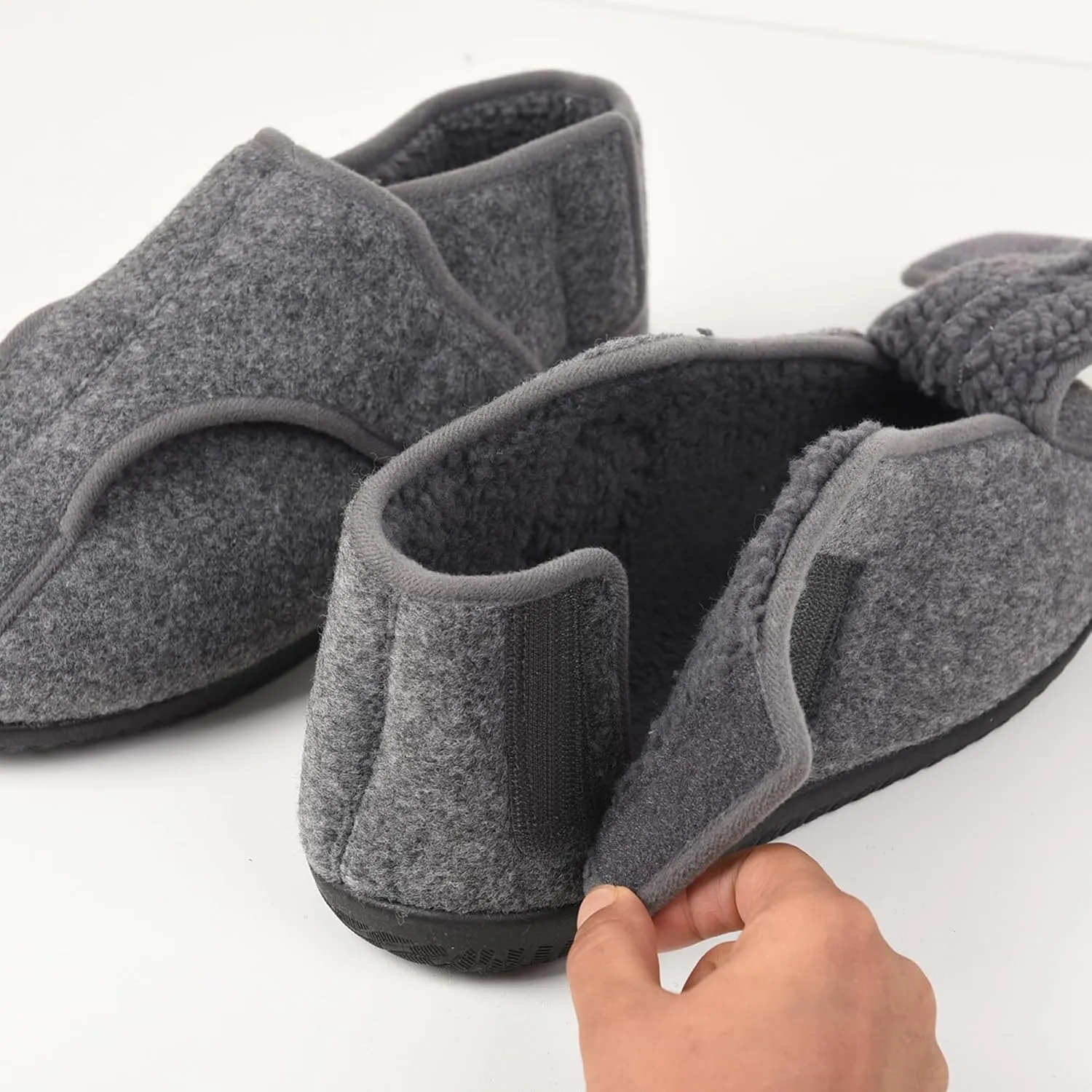 Men's Memory Foam Diabetic Slippers, Extra Wide Adjustable House Shoes for Swollen Feet, Arthritis, Edema, Soft Comfortable Non-Slip Slippers for Indoor and Outdoor Use