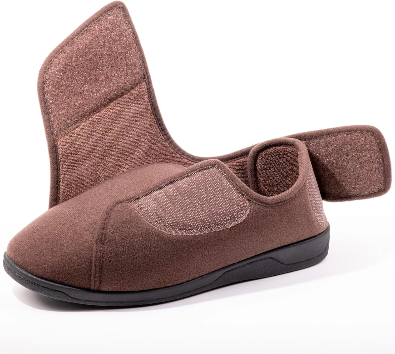 Men's Memory Foam Diabetic Slippers with Adjustable Closure, Extra Wide Comfy Warm Plush Fleece Arthritis Edema Swollen Diabetic House Shoes Machine Washable with Anti Slip Sole