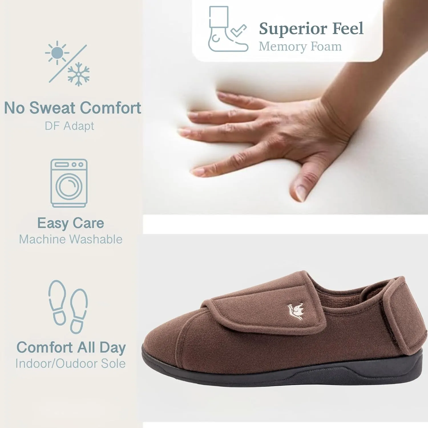 Men's Memory Foam Diabetic Slippers with Adjustable Closure, Extra Wide Comfy Warm Plush Fleece Arthritis Edema Swollen Diabetic House Shoes Machine Washable with Anti Slip Sole