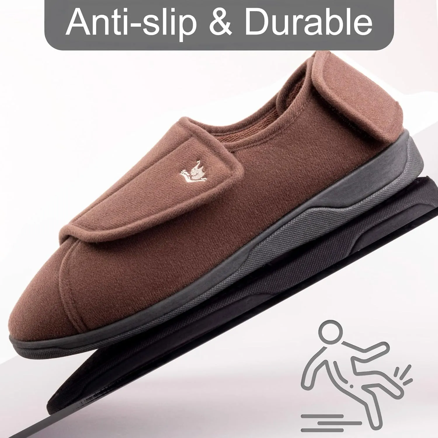 Men's Memory Foam Diabetic Slippers with Adjustable Closure, Extra Wide Comfy Warm Plush Fleece Arthritis Edema Swollen Diabetic House Shoes Machine Washable with Anti Slip Sole