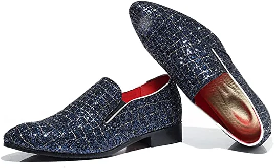 Men's Metallic Glitter Smoking Loafers