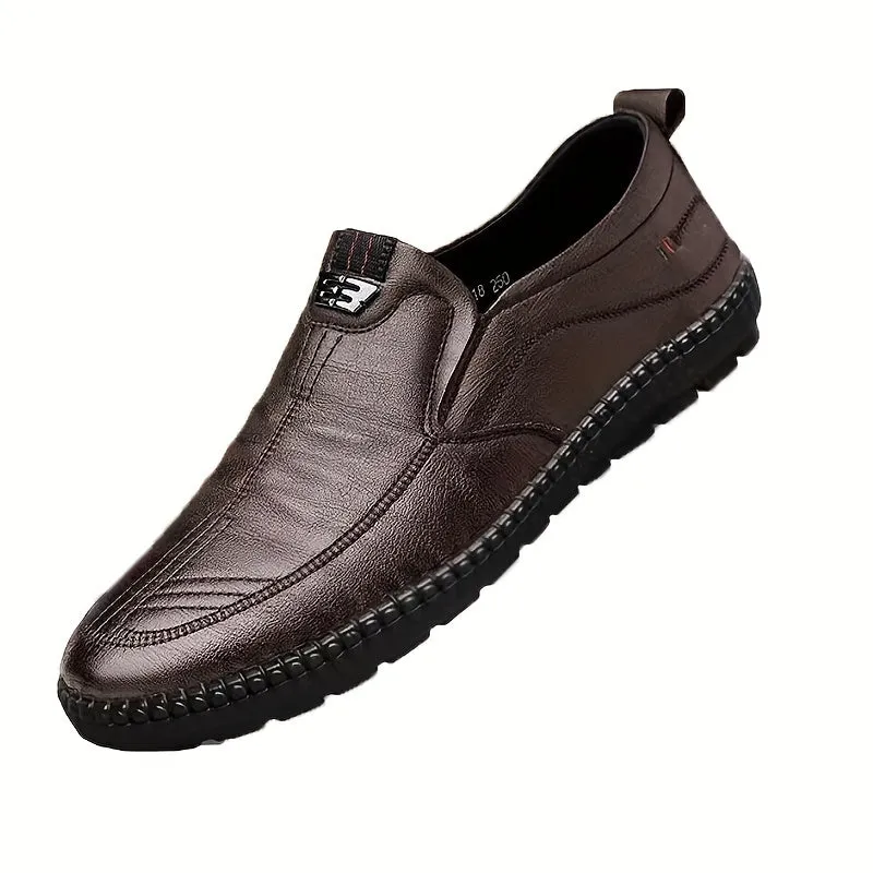 Men's Round Toe PU Leather Slip-On Dress Shoes With Rubber Sole