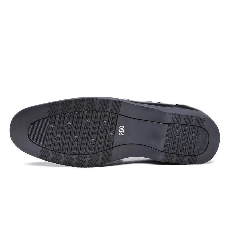 Men's Round Toe PU Leather Slip-On Dress Shoes With Rubber Sole