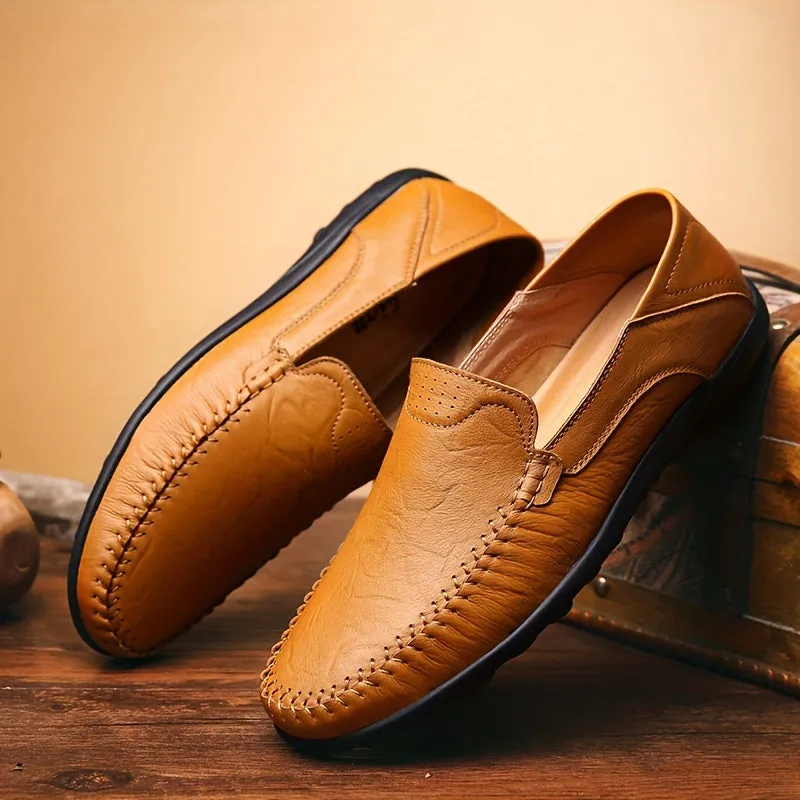 Men's Round Toe PU Leather Slip-On Dress Shoes With Rubber Sole