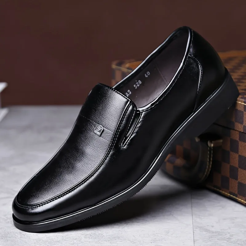 Men's Round Toe PU Leather Slip-On Dress Shoes With Rubber Sole