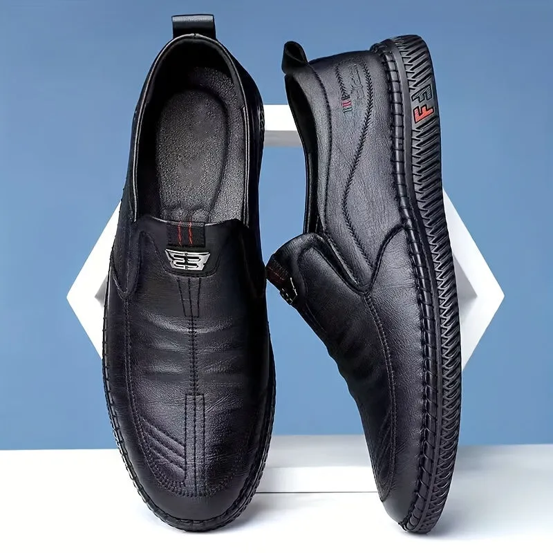 Men's Round Toe PU Leather Slip-On Dress Shoes With Rubber Sole