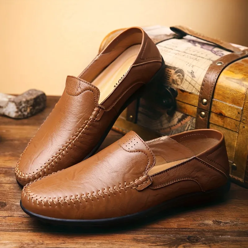 Men's Round Toe PU Leather Slip-On Dress Shoes With Rubber Sole