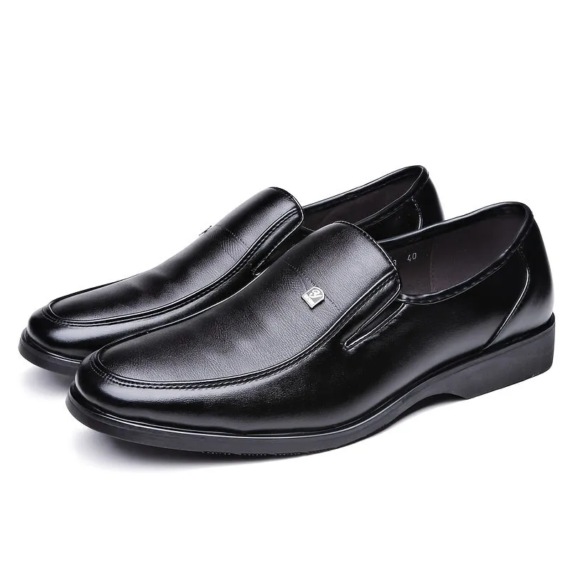 Men's Round Toe PU Leather Slip-On Dress Shoes With Rubber Sole