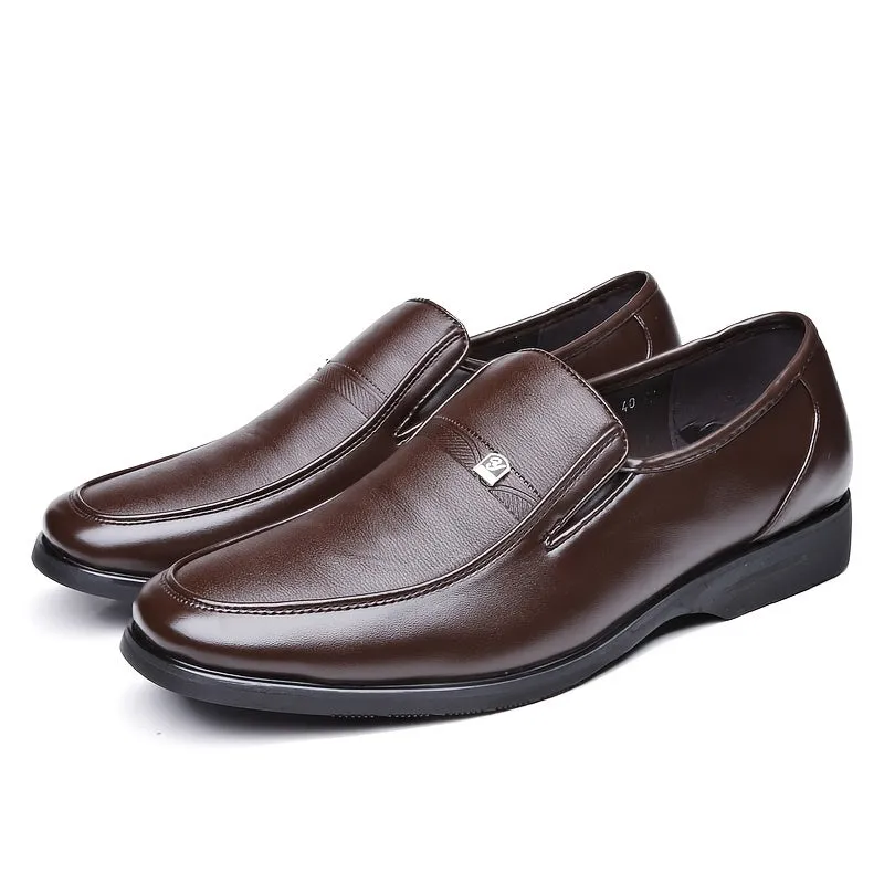 Men's Round Toe PU Leather Slip-On Dress Shoes With Rubber Sole