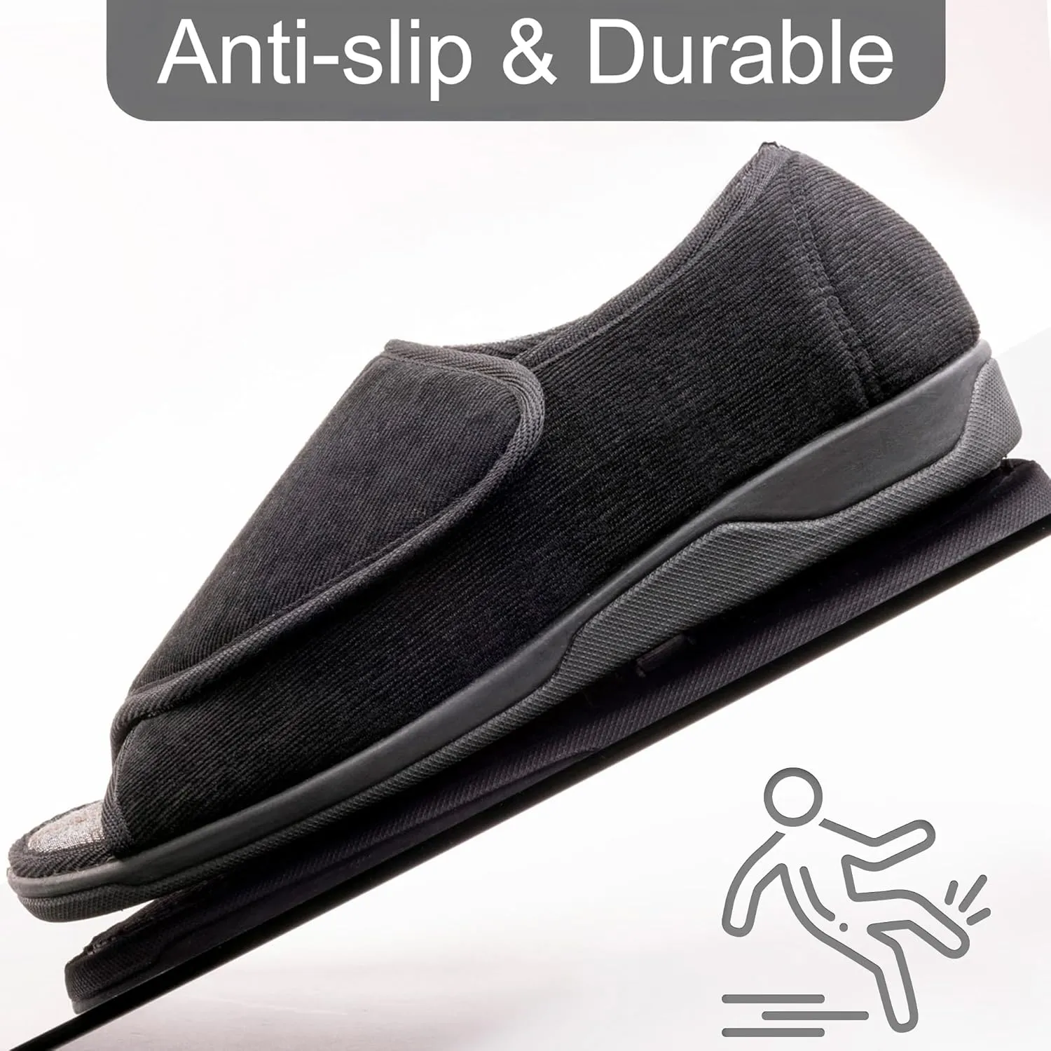 Men's Wide Furry 80-D Memory Foam Diabetic Slipper with Adjustable Closures, Wide Width Warm Plush Fleece Arthritis Edema Swollen Diabetic House Shoes Machine Washable w/Anti Slip Sole