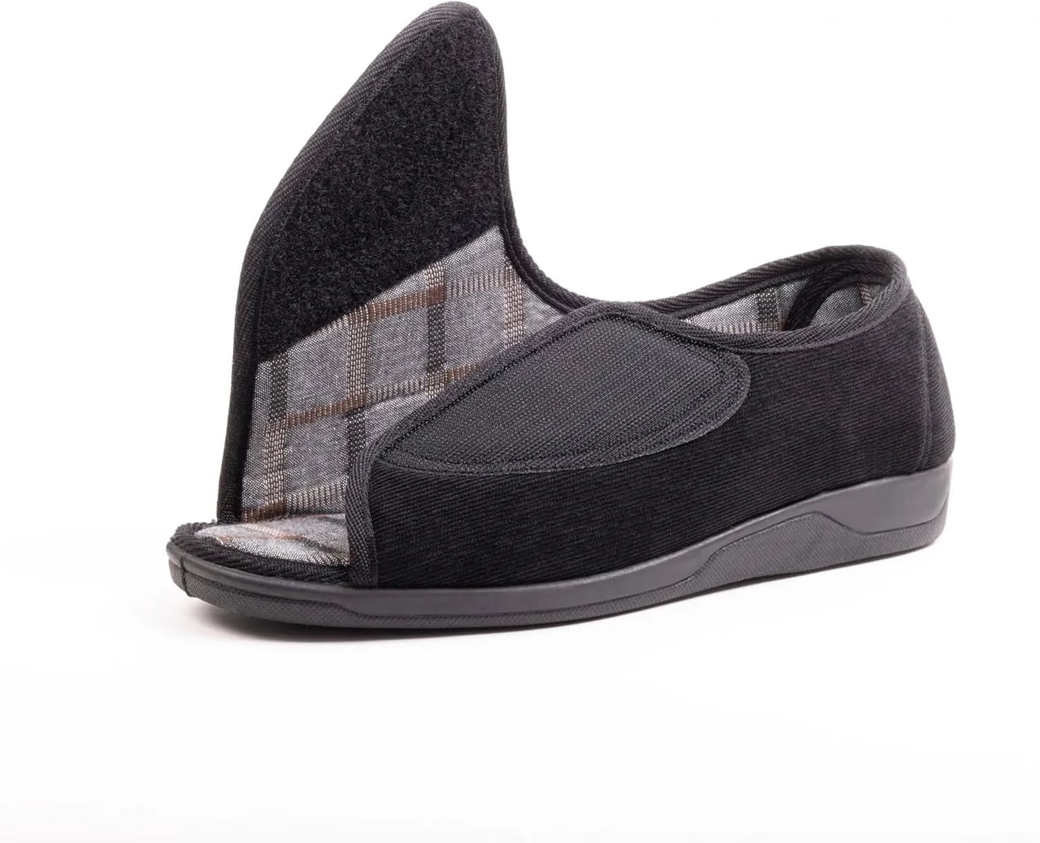 Men's Wide Furry 80-D Memory Foam Diabetic Slipper with Adjustable Closures, Wide Width Warm Plush Fleece Arthritis Edema Swollen Diabetic House Shoes Machine Washable w/Anti Slip Sole