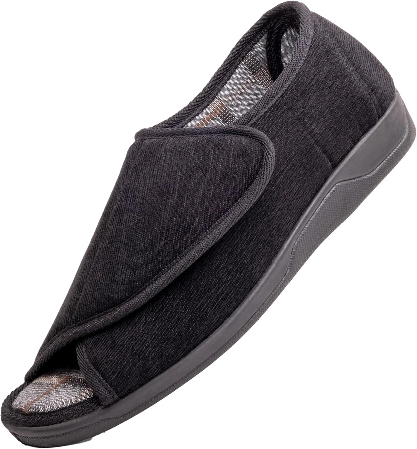 Men's Wide Furry 80-D Memory Foam Diabetic Slipper with Adjustable Closures, Wide Width Warm Plush Fleece Arthritis Edema Swollen Diabetic House Shoes Machine Washable w/Anti Slip Sole