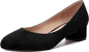 MERRORI Womens Casual Solid Round Toe Office Slip On Suede Chunky Low Heel Pumps Shoes 1.5 Inch