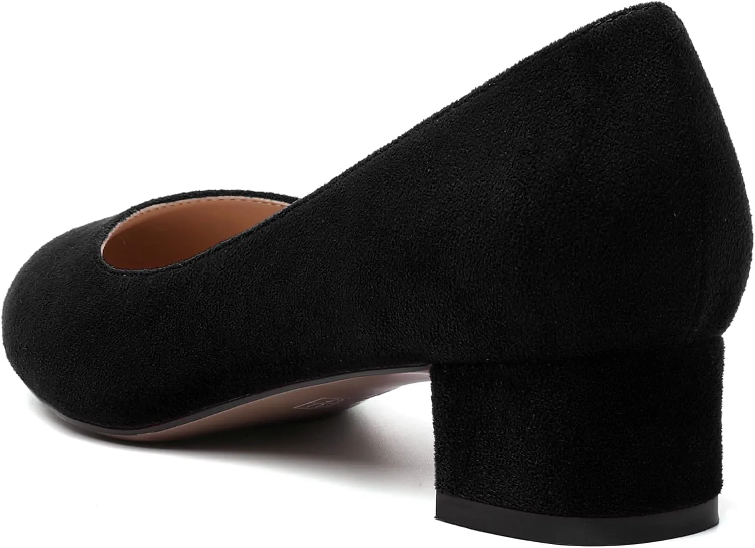 MERRORI Womens Casual Solid Round Toe Office Slip On Suede Chunky Low Heel Pumps Shoes 1.5 Inch