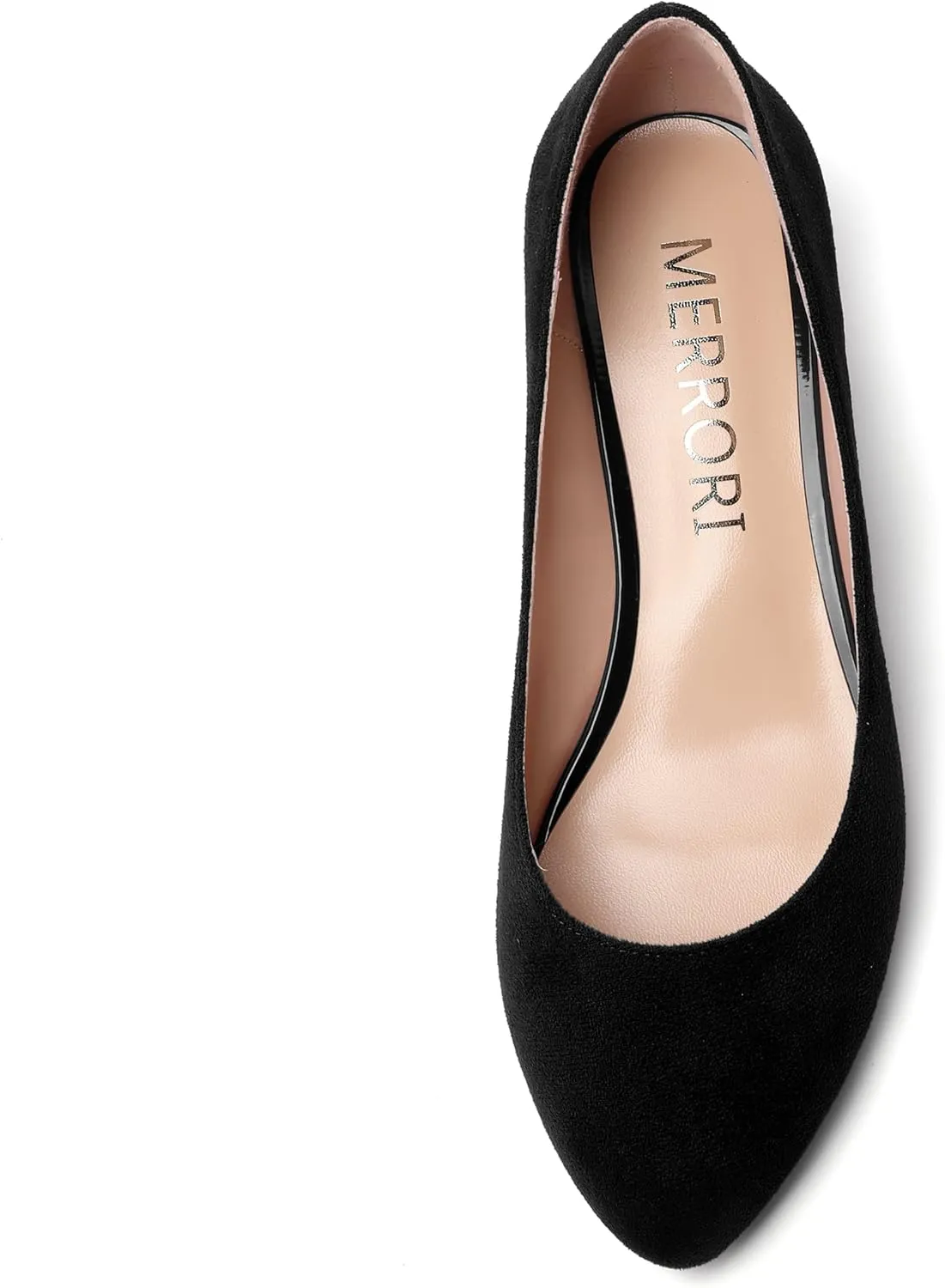 MERRORI Womens Casual Solid Round Toe Office Slip On Suede Chunky Low Heel Pumps Shoes 1.5 Inch