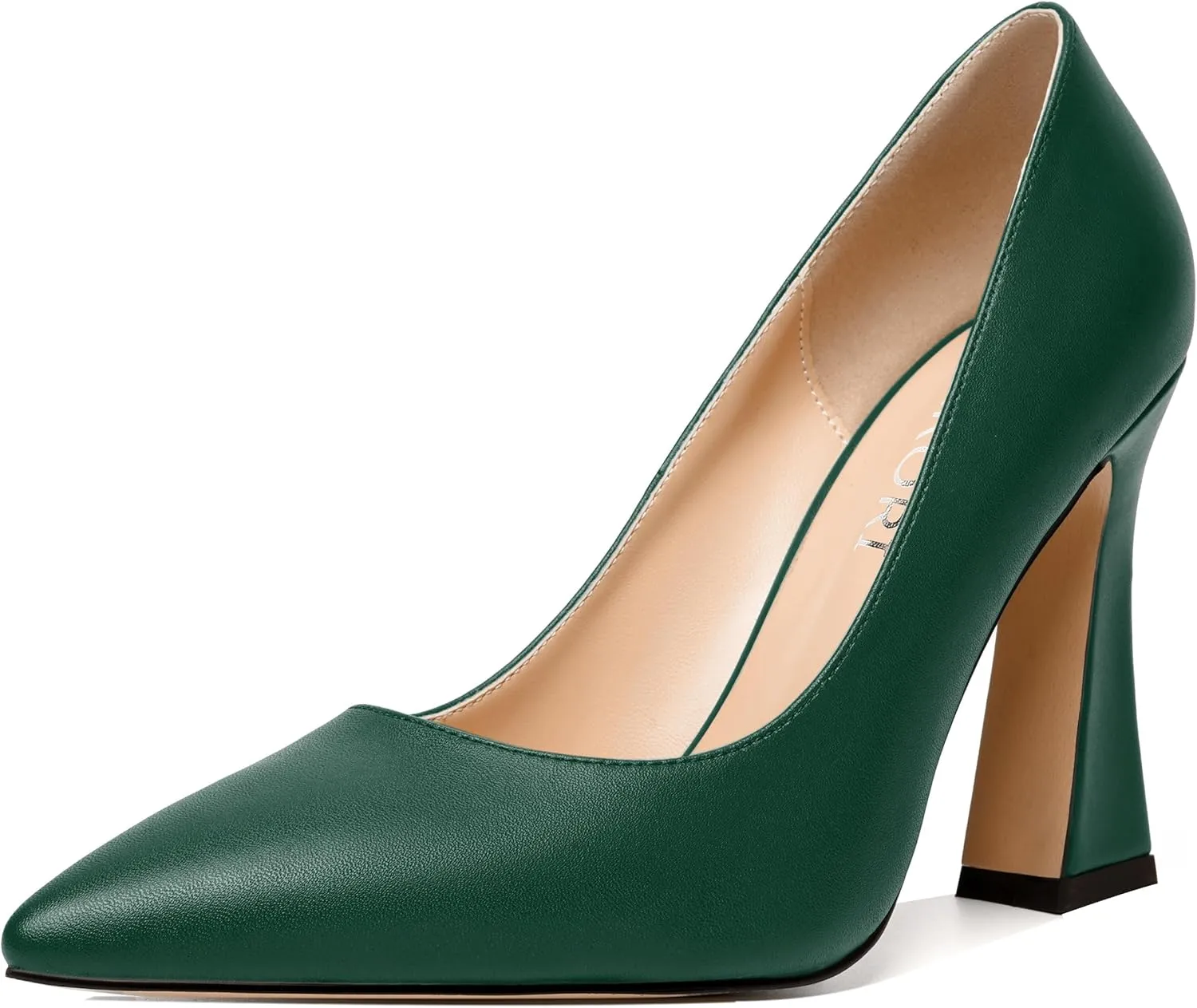 MERRORI Women's Chunky High Heels Slip On Block Pointed Toe Matte Dress Wedding Heel Pumps Shoes 4 Inch