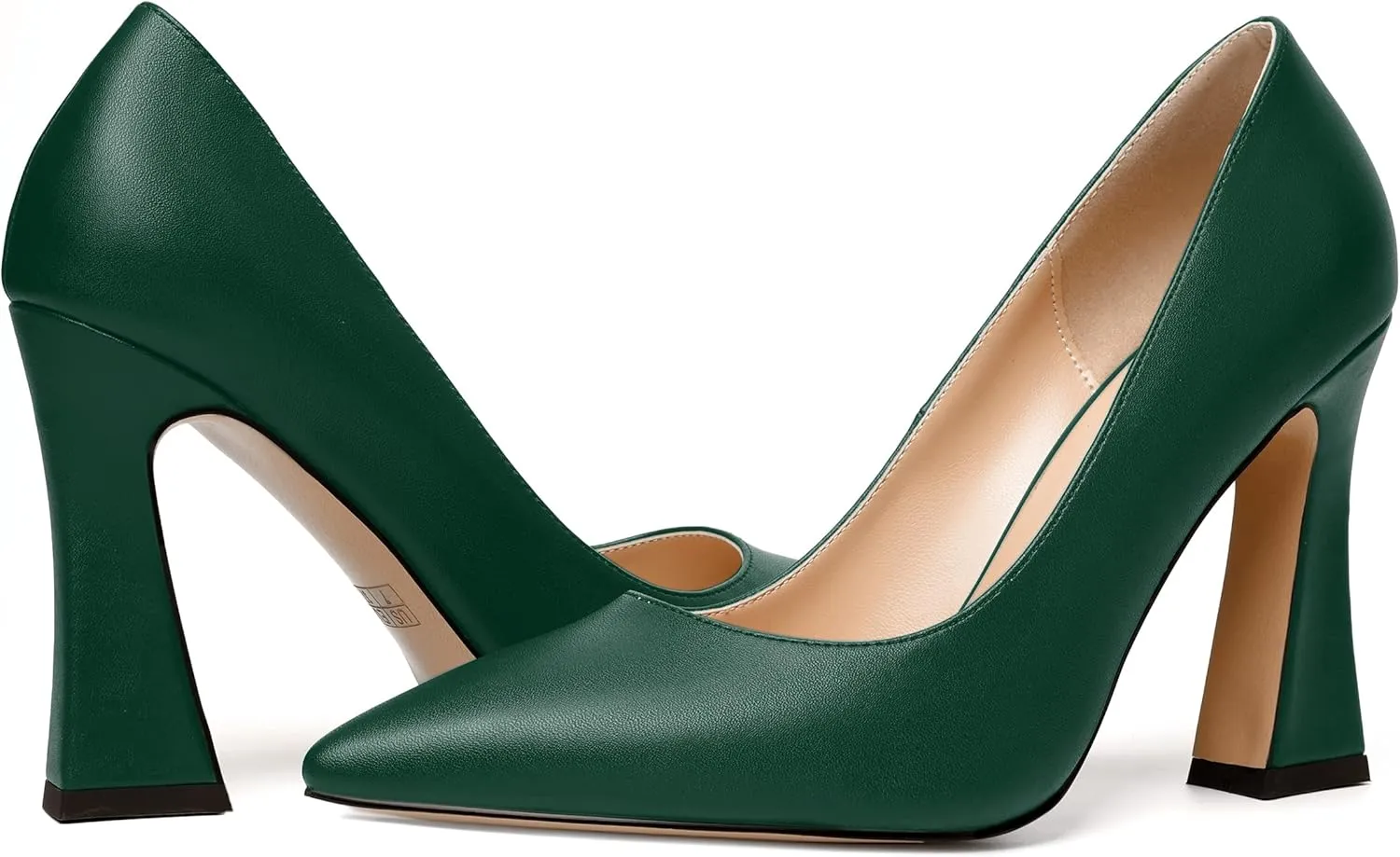 MERRORI Women's Chunky High Heels Slip On Block Pointed Toe Matte Dress Wedding Heel Pumps Shoes 4 Inch