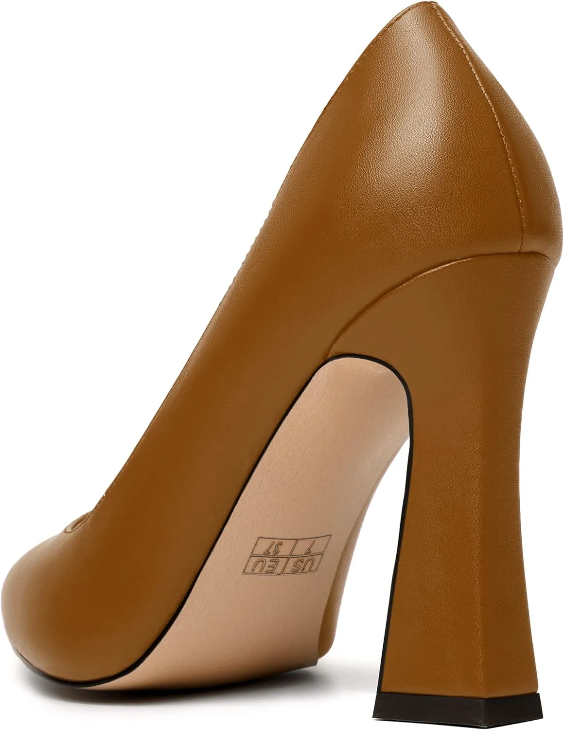 MERRORI Women's Chunky High Heels Slip On Block Pointed Toe Matte Dress Wedding Heel Pumps Shoes 4 Inch