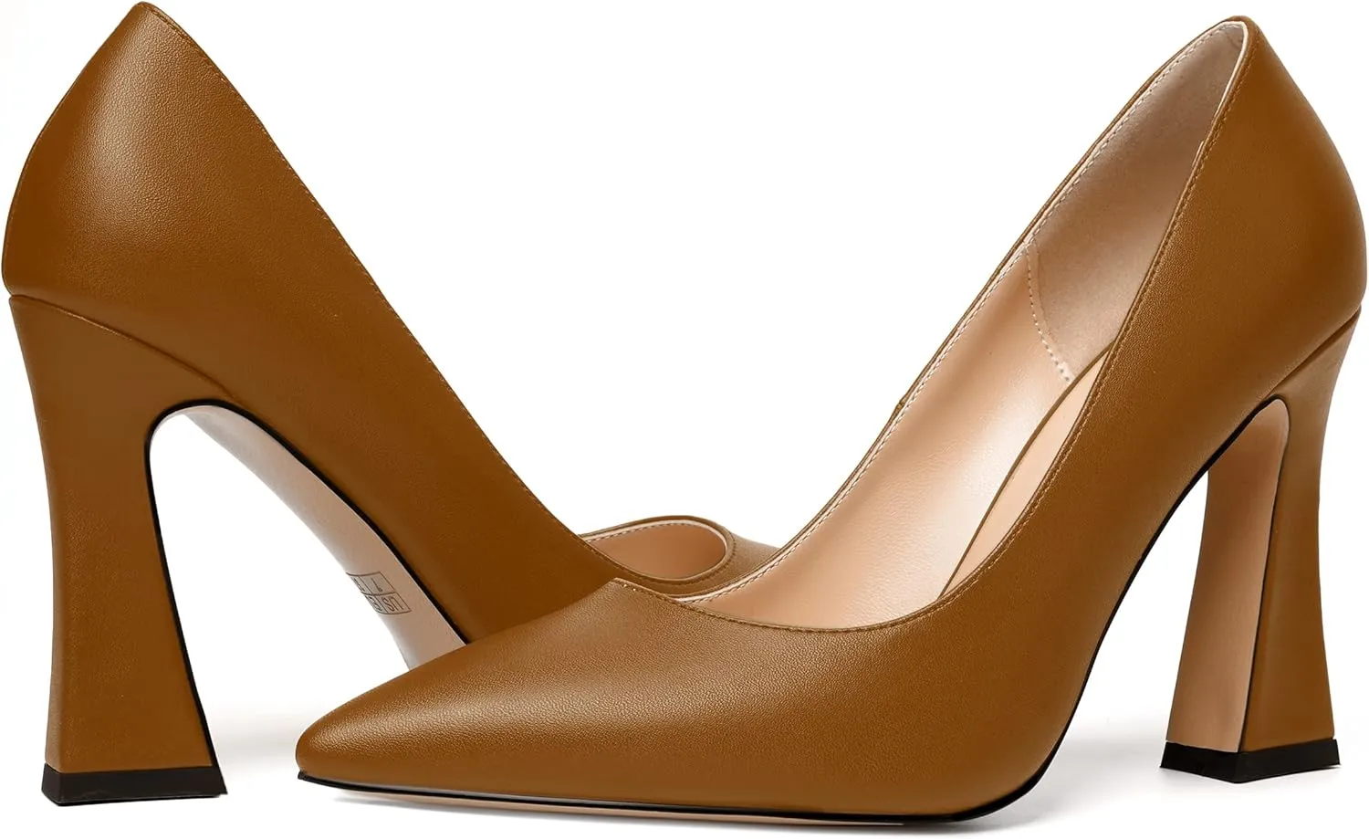 MERRORI Women's Chunky High Heels Slip On Block Pointed Toe Matte Dress Wedding Heel Pumps Shoes 4 Inch