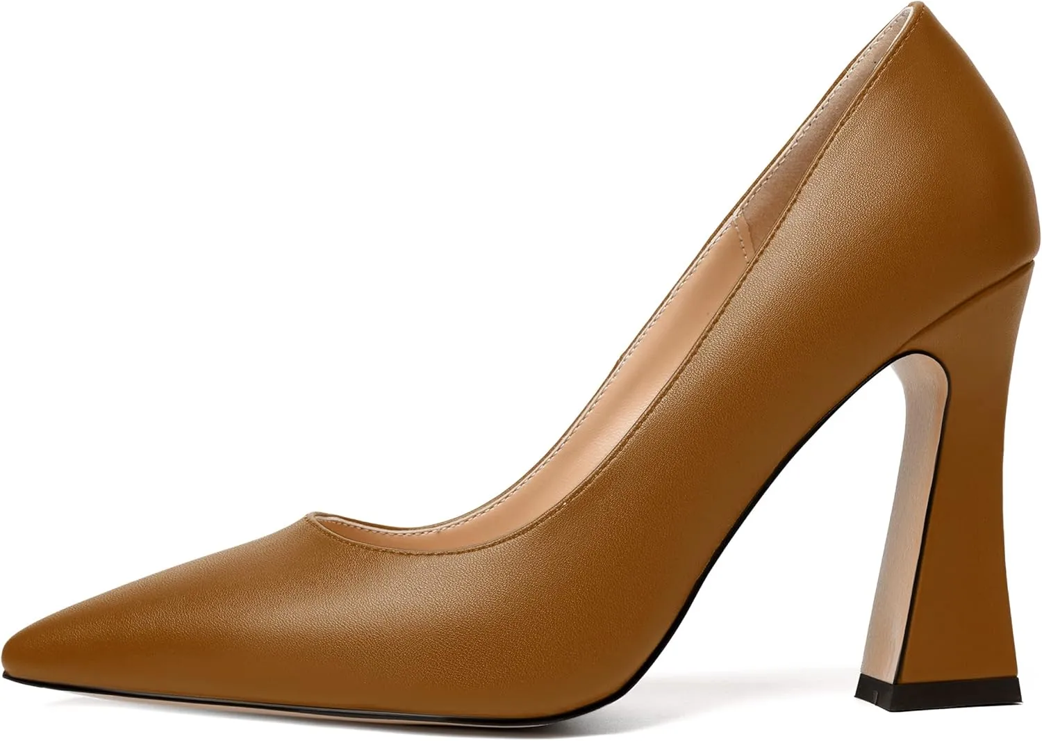 MERRORI Women's Chunky High Heels Slip On Block Pointed Toe Matte Dress Wedding Heel Pumps Shoes 4 Inch