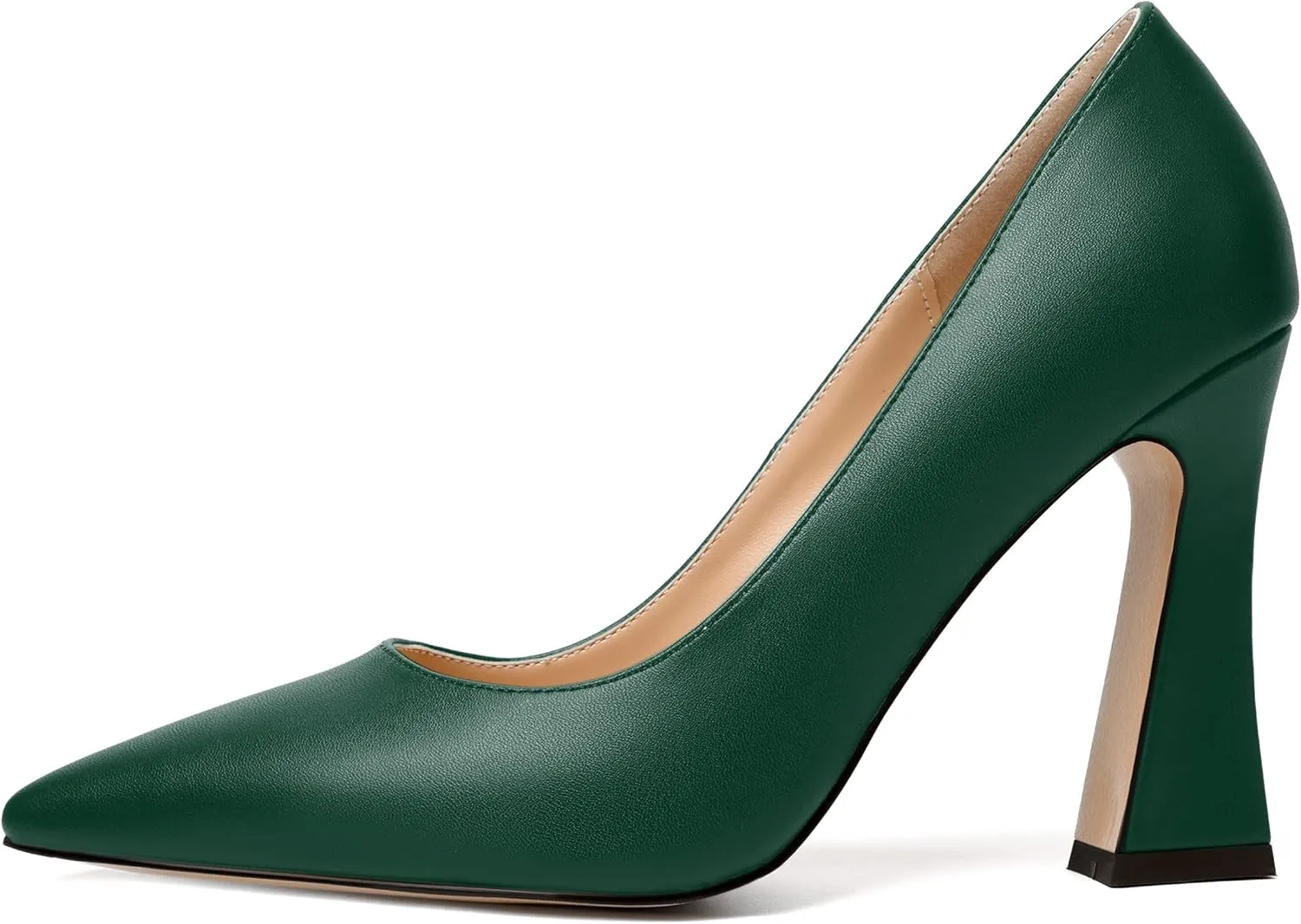 MERRORI Women's Chunky High Heels Slip On Block Pointed Toe Matte Dress Wedding Heel Pumps Shoes 4 Inch