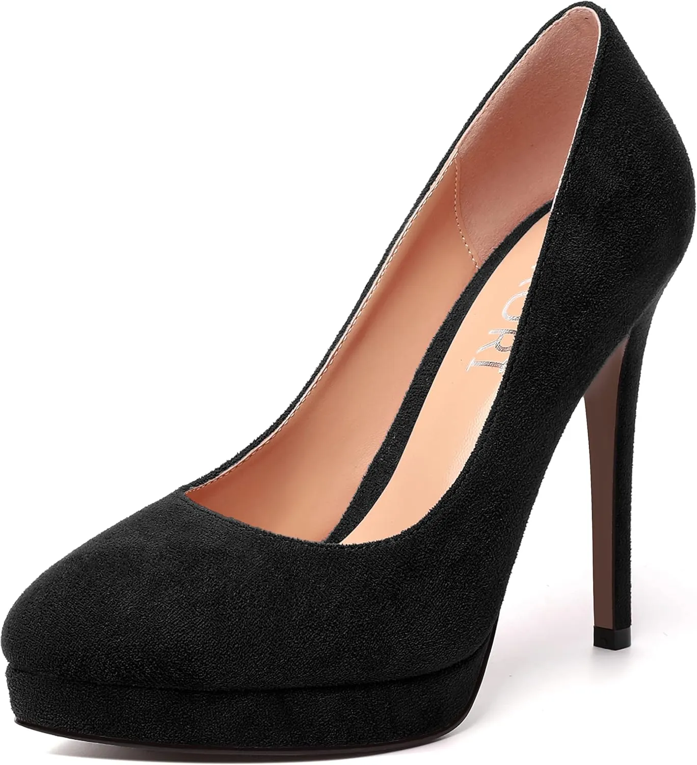 MERRORI Womens Dress Shoes Pointed Toe Cute Suede Slip On Evening Platform Stiletto High Heel Pumps Shoes 4.7 Inch