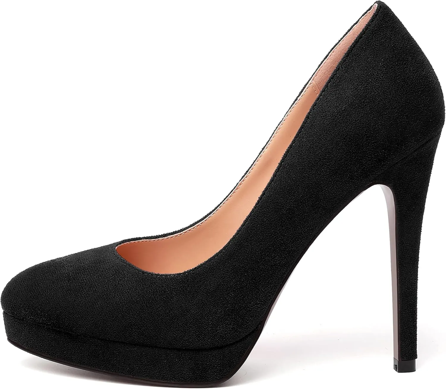 MERRORI Womens Dress Shoes Pointed Toe Cute Suede Slip On Evening Platform Stiletto High Heel Pumps Shoes 4.7 Inch